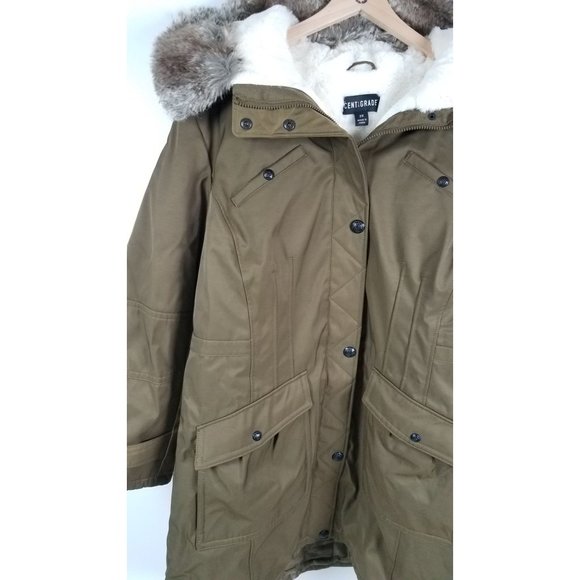 Centigrade Women's Sz. 2X Olive Parka Coat with Faux Fur Details NEW - Picture 3 of 12